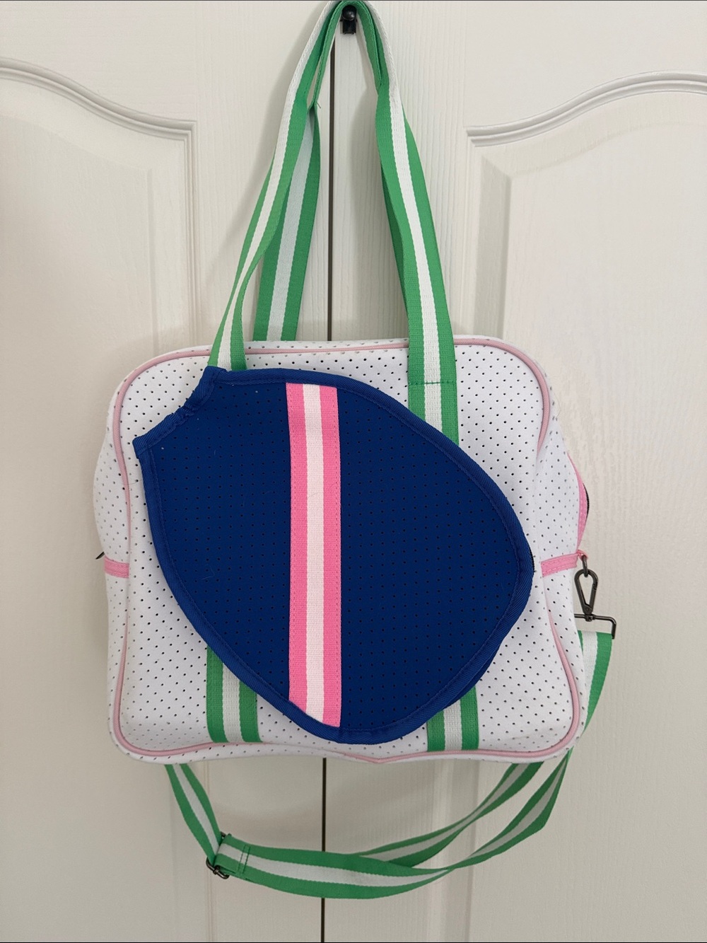 Pickleball Prep White Perforated Neoprene Tote